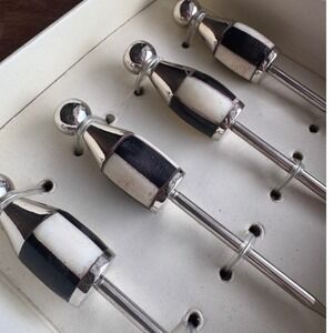 Vintage Bamboo Olive Picks Set 4 Black White Silver Barware Martini Cocktail